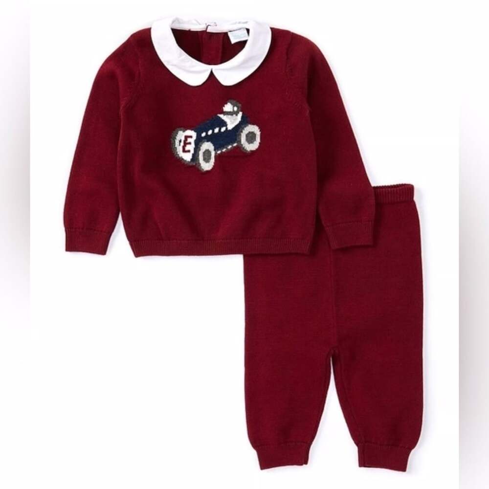 Edgehill Collection Sweater Knit Stock Car Outfit Baby Boy Size 12 Mo Red